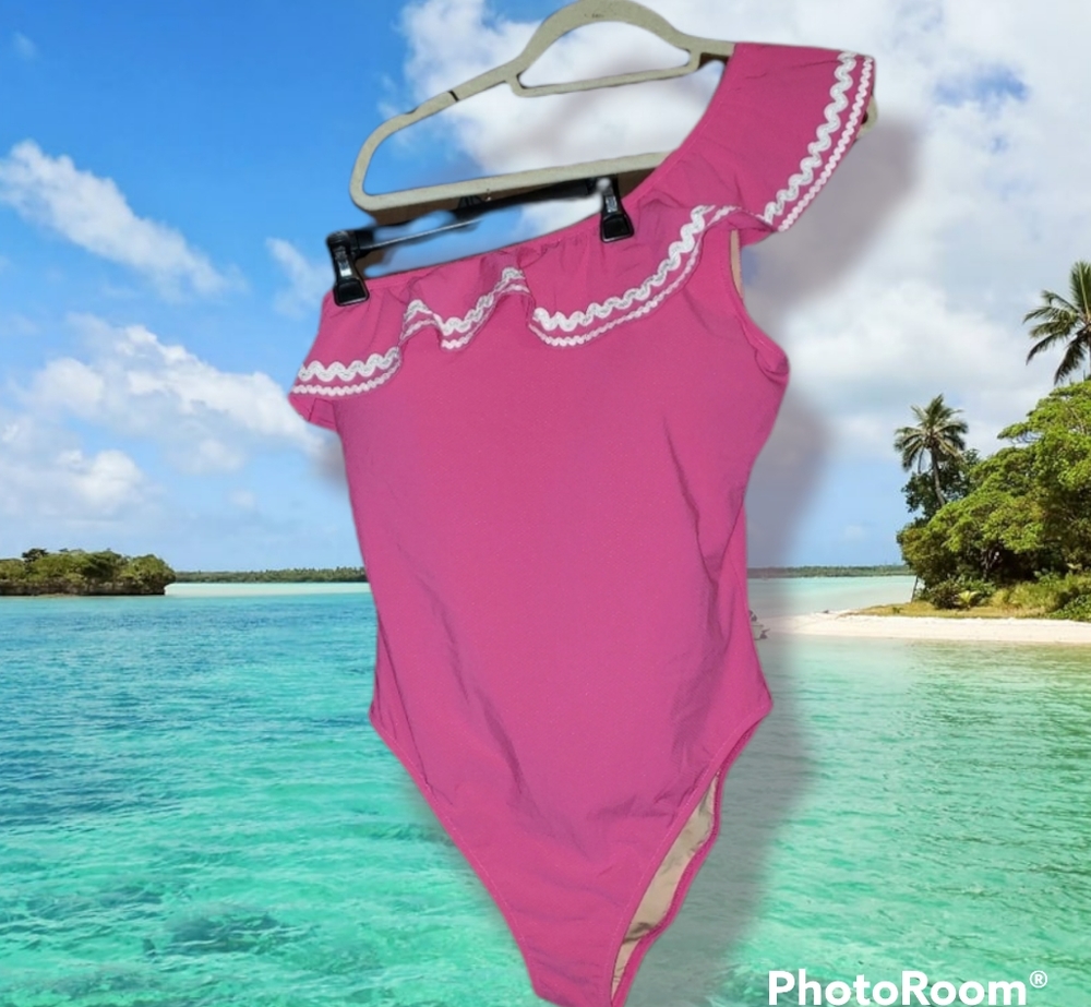 J. Crew size 12  pink one shoulder ruffle one piece bathing suit nwt